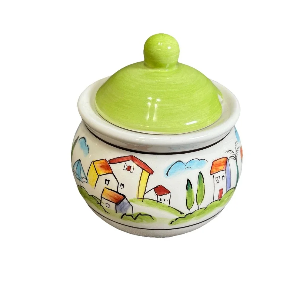 Sakura Provence‎ By Apple Vintage Hand Painted Ceramic Sugar Bowl Jar With Lid